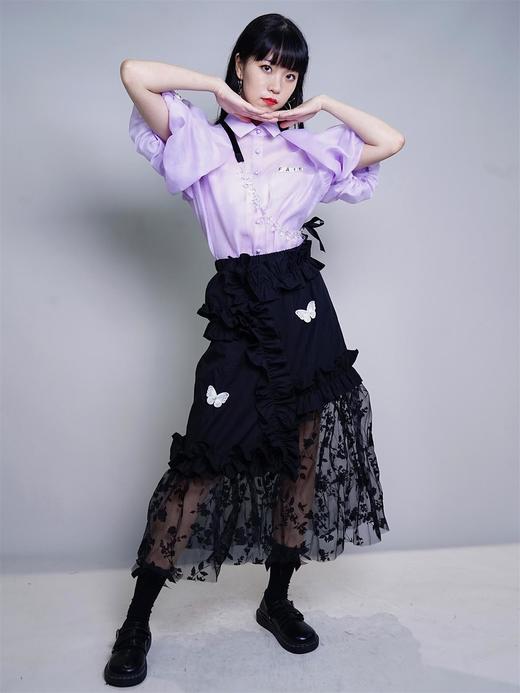 fragileheart易碎商店黑色不规则半身裙设计感小众夏季薄款纱裙女 商品图1