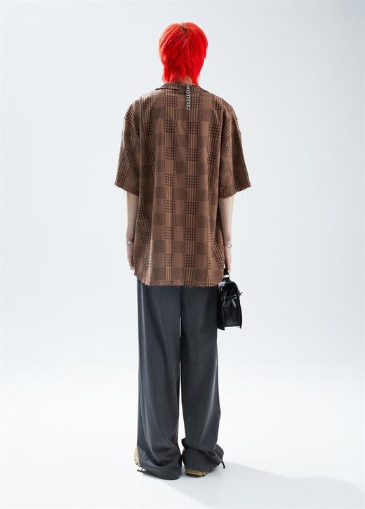 SFTTR 2021大面积破坏格纹拼接不规则毛边解构廓形男女不锁边衬衫 商品图1