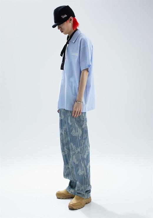 SFTTR 2021SS 泡泡纱廓形休闲蓝白条纹造型男女宽松短袖衬衫 商品图0