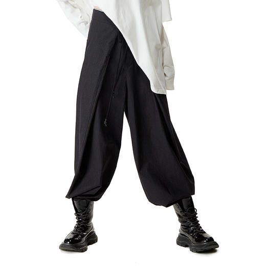 HOLONOMIC 原创双搭片抽绳绑带暗条纹设计感小众宽松阔腿萝卜裤 商品图1