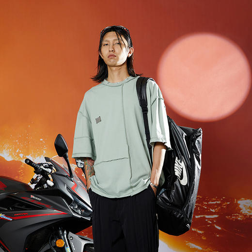 WHISTLEHUNTER(WSTHT)基础金属标圆领短袖 反向缝线宽松落肩T恤 商品图3