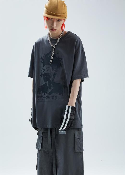 SFTTR 2021SS 人像做旧复古手绘摇滚头像灰色男女印花短袖T恤Tee 商品图3