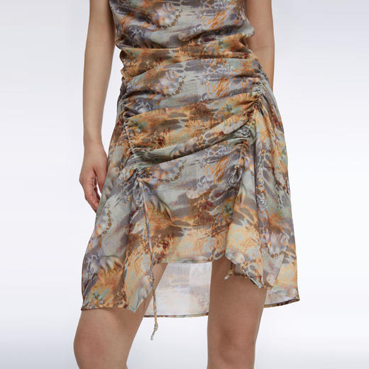 HOLONOMIC「第八大陆」原创印花设计感小众修身抽褶吊带连衣裙 商品图3