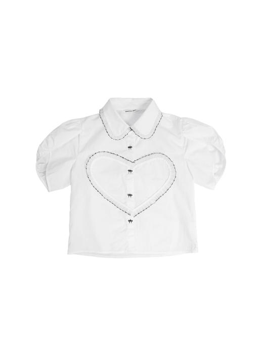fragileheart易碎商店夏季原创设计小众爱心花边白色短袖衬衫女 商品图3