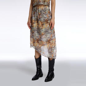 HOLONOMIC「第八大陆」原创压褶设计感小众不规则印花半身裙