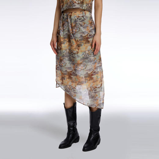 HOLONOMIC「第八大陆」原创压褶设计感小众不规则印花半身裙 商品图0