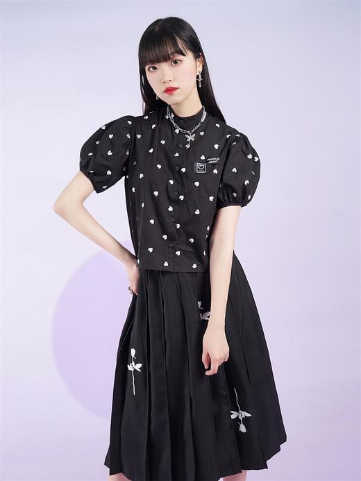 fragileheart易碎商店夏季立领原创设计小众爱心元素黑色衬衫女 商品图2