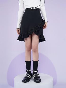 【fragileheart易碎商店春季纯色黑色花边不规则包臀裙紫色短裙女