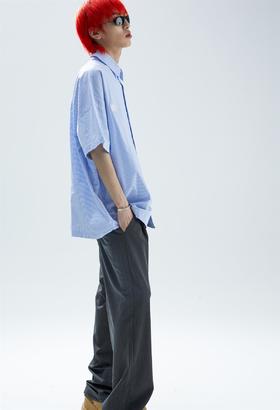 SFTTR 2021SS 廓形蓝白条纹衬衣男女宽松简约造型立体短袖衬衫