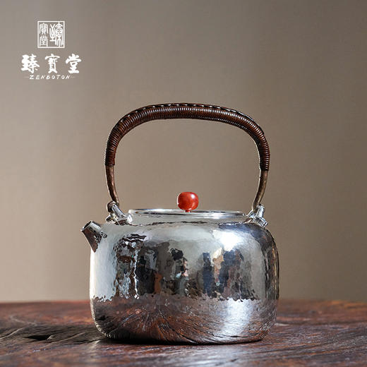 臻宝堂银壶 纯手工一张打烧水壶9999银锤纹煮茶器家用茶具南红摘 商品图4