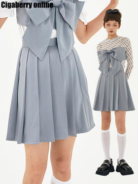 Cigaberry2021春夏流行灰色缎面百搭百褶半裙少女学院风半身裙