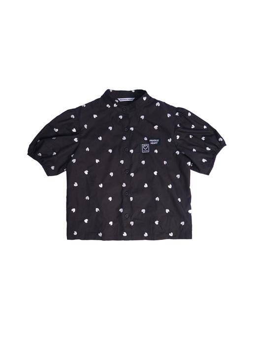 fragileheart易碎商店夏季立领原创设计小众爱心元素黑色衬衫女 商品图3