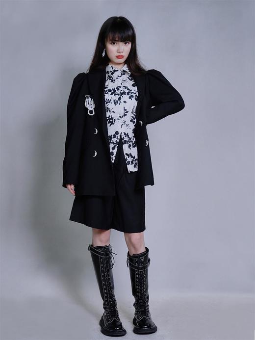 fragileheart易碎商店 黑色西装外套女春装2021新款月亮扣子西服 商品图1