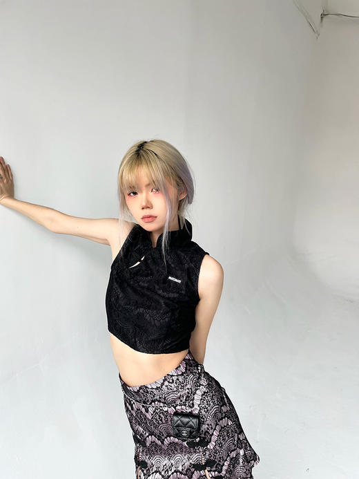 MATEMATE原创战斗改良旗袍黑蕾丝甜酷短上衣 商品图3