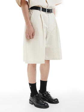 TERRAINCOGNITA21SS米白色宽松廓形五分短裤小众休闲百搭西装短裤