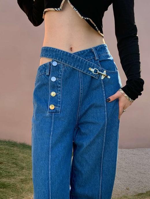 EhK 必入款 飞机扣设计感斜挎腰间牛仔裤阔腿裤 双色 商品图2