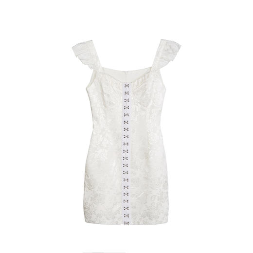 EhK 白色仙气玫瑰提花 勾扣飞袖连衣裙 商品图4