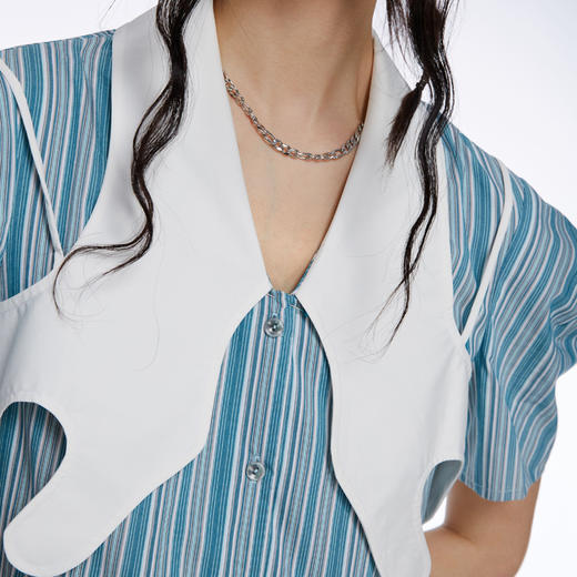 HOLONOMIC 原创假两件设计感小众条纹不规则连衣裙 商品图3