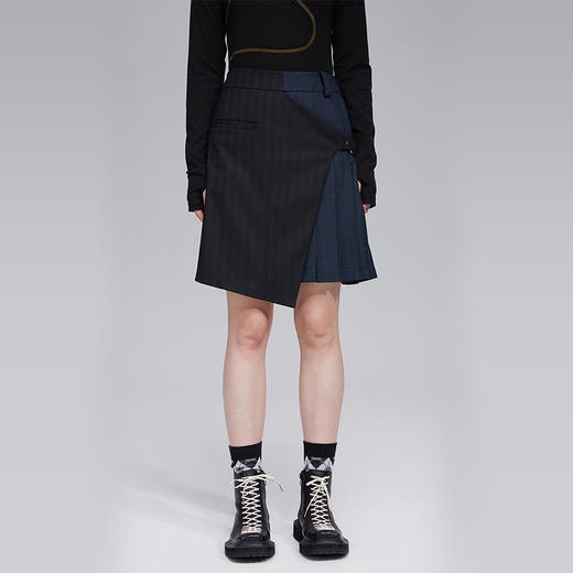 HOLONOMIC 原创设计可拆卸搭片两穿不规则拼接百褶A字半身裙 商品图2