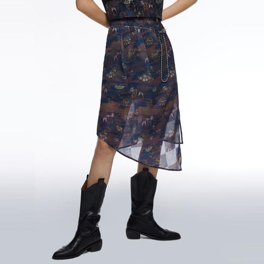 HOLONOMIC「第八大陆」原创压褶设计感小众不规则印花半身裙 商品图2