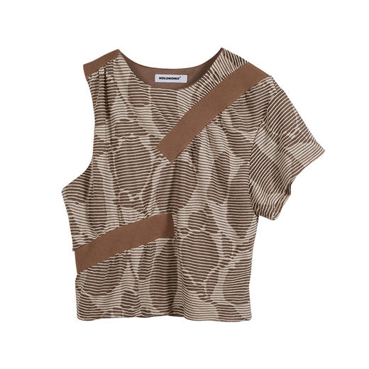 HOLONOMIC 原创宽松提花设计感小众拼接印花不规则T恤上衣 商品图4