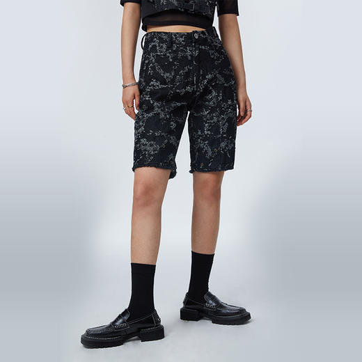 HOLONOMIC 原创可拆卸五分裤提花设计感小众印花修身直筒牛仔裤 商品图3