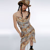 HOLONOMIC「第八大陆」原创印花设计感小众修身抽褶吊带连衣裙 商品缩略图1