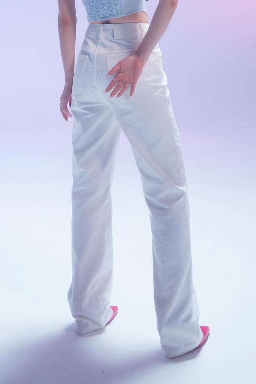 EhK 显腿长 白色爱心提花 水钻牛仔裤经典百搭长裤休闲裤 商品图1