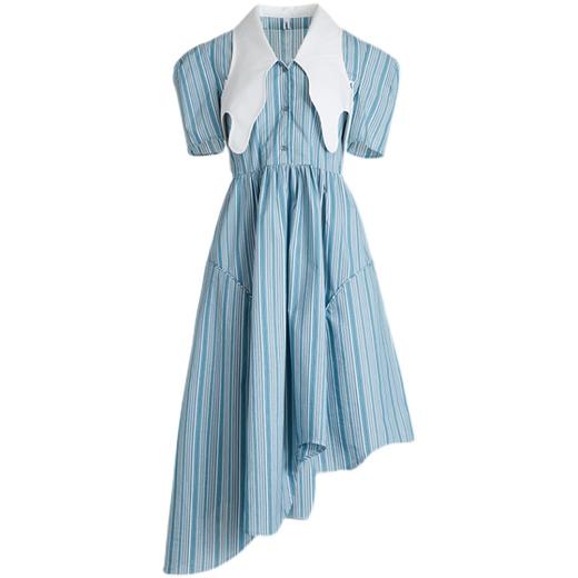 HOLONOMIC 原创假两件设计感小众条纹不规则连衣裙 商品图4