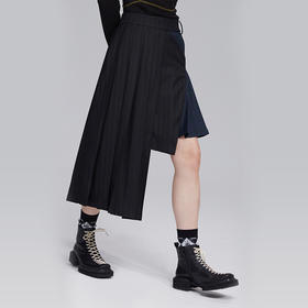 HOLONOMIC 原创设计可拆卸搭片两穿不规则拼接百褶A字半身裙