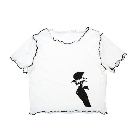 fragileheart修身短袖白t恤 玫瑰印花BM风针织百搭薄款内搭上衣潮 商品图3