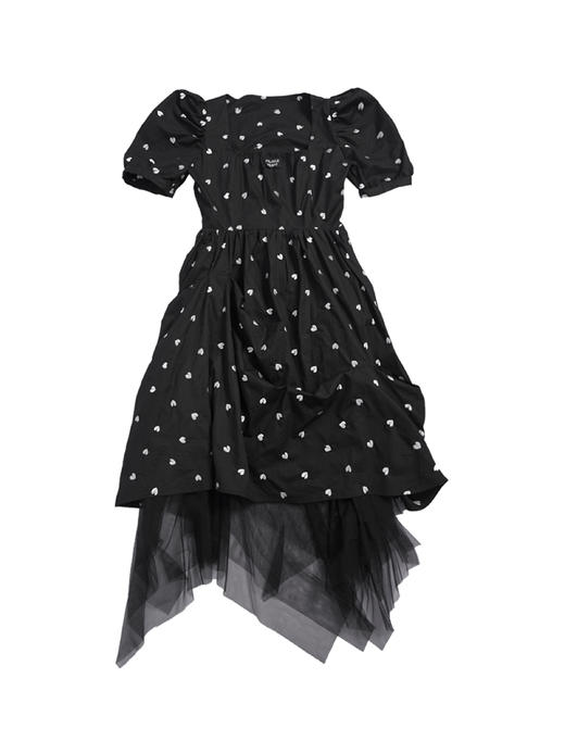 fragileheart易碎商店2021夏季新款方领爱心中长款网纱短袖连衣裙 商品图3