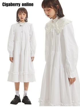 百搭白色荷叶边连衣裙在逃公主蓬蓬长裙秋冬装打底裙圣诞节