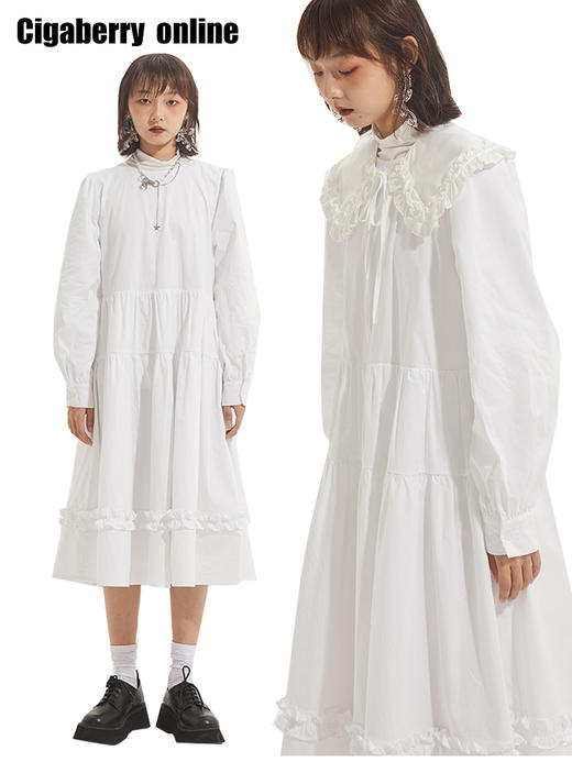 百搭白色荷叶边连衣裙在逃公主蓬蓬长裙秋冬装打底裙圣诞节 商品图0
