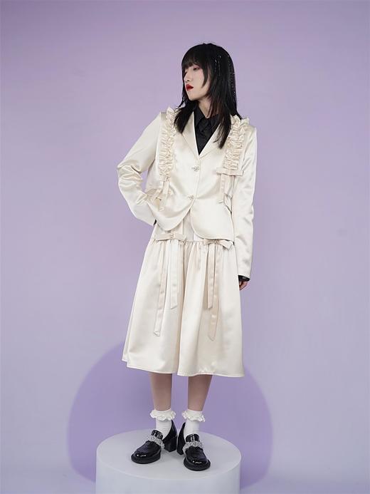 fragileheart易碎商店缎面蝴蝶结黑色立体感小众西装春款短外套女 商品图2