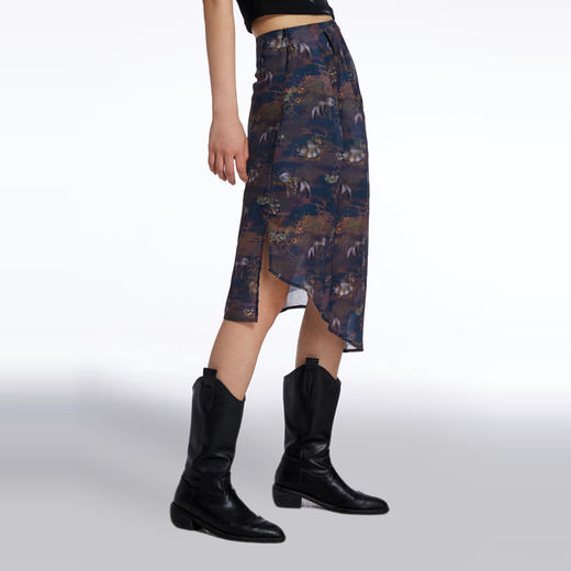 HOLONOMIC「第八大陆」原创压褶设计感小众不规则印花半身裙 商品图1