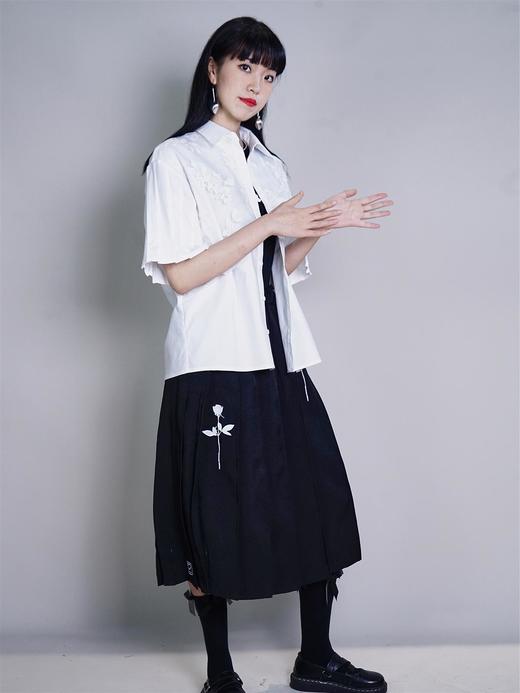 fragileheart易碎商店白色衬衫女春设计感小众学院风短袖衬衣薄款 商品图0