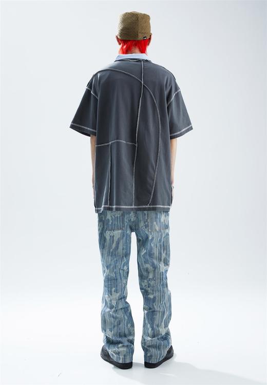 SFTTR 2021SS定制织线竖纹洗水牛仔裤喇叭不规则纹理宽松男女长裤 商品图2