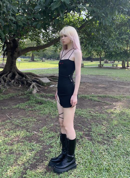 MATEMATE原创美之爱日文刺绣忍者多变绑带多绑法紧身纯欲连衣裙 商品图0