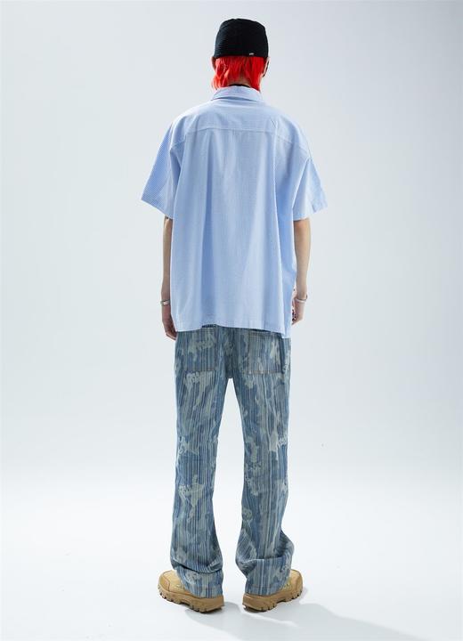 SFTTR 2021SS 泡泡纱廓形休闲蓝白条纹造型男女宽松短袖衬衫 商品图1