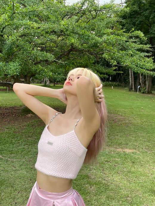 MATEMATE原创爱心水钻链条少女粉夏日吊带纯欲超仙质感背心 商品图1