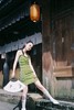 EhK 2021春夏复古牛油果绿格子绑带短裙子可调节吊带连衣裙女 商品缩略图3