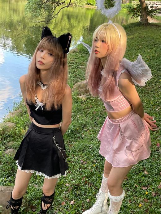 MATEMATE原创坠落天使系列甜酷粉黑性感纯欲蕾丝套装 商品图1