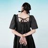 HOLONOMIC 原创褶皱系带少女设计感黑色方领泡泡袖连衣裙 商品缩略图1