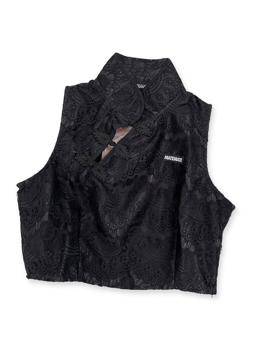 MATEMATE原创战斗改良旗袍黑蕾丝甜酷短上衣 商品图4