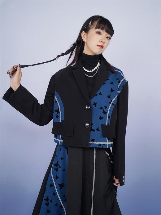 fragileheart易碎商店 蓝色蝴蝶拼接西装外套女设计感小众半身裙 商品图1