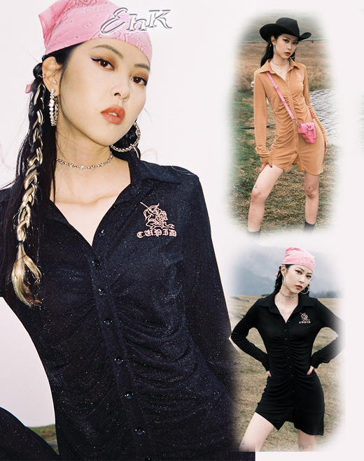 EhK 丘比特爱情寓意 甜美弹力刺绣连衣裙双色 商品图0