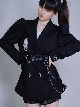 fragileheart易碎商店 黑色西装外套女春装2021新款月亮扣子西服