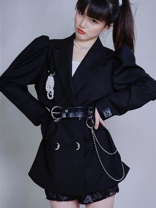 fragileheart易碎商店 黑色西装外套女春装2021新款月亮扣子西服 商品图0