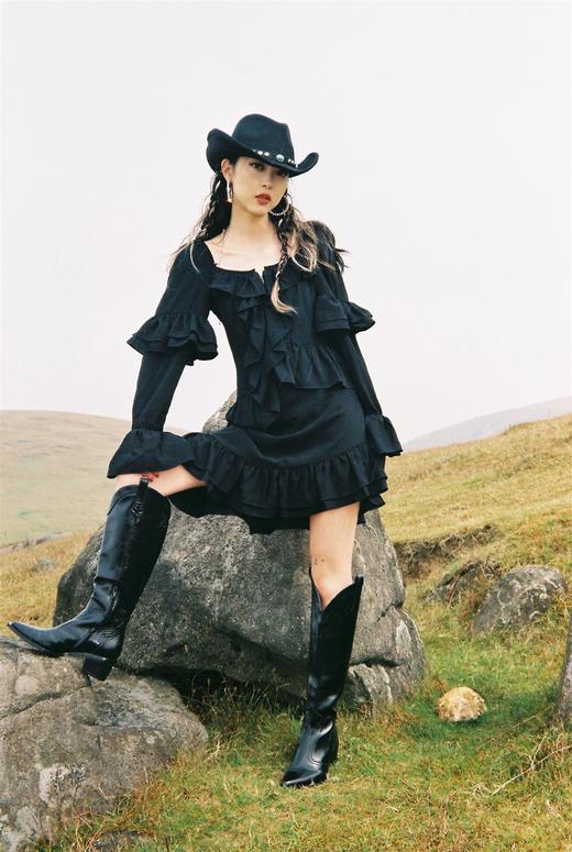 EhK 气质黑天鹅 多层次重工雪纺连衣裙 商品图3